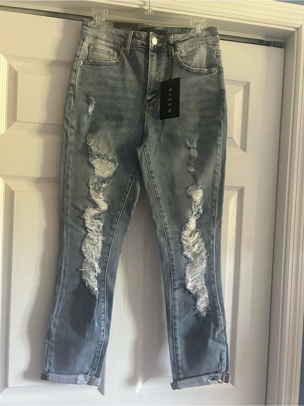 Risen Distressed Relaxed Skinny Jeans - Women's